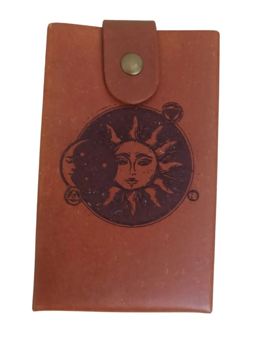 Brown Sun & Moon Faux Leather Tarot Case with Snap Closure